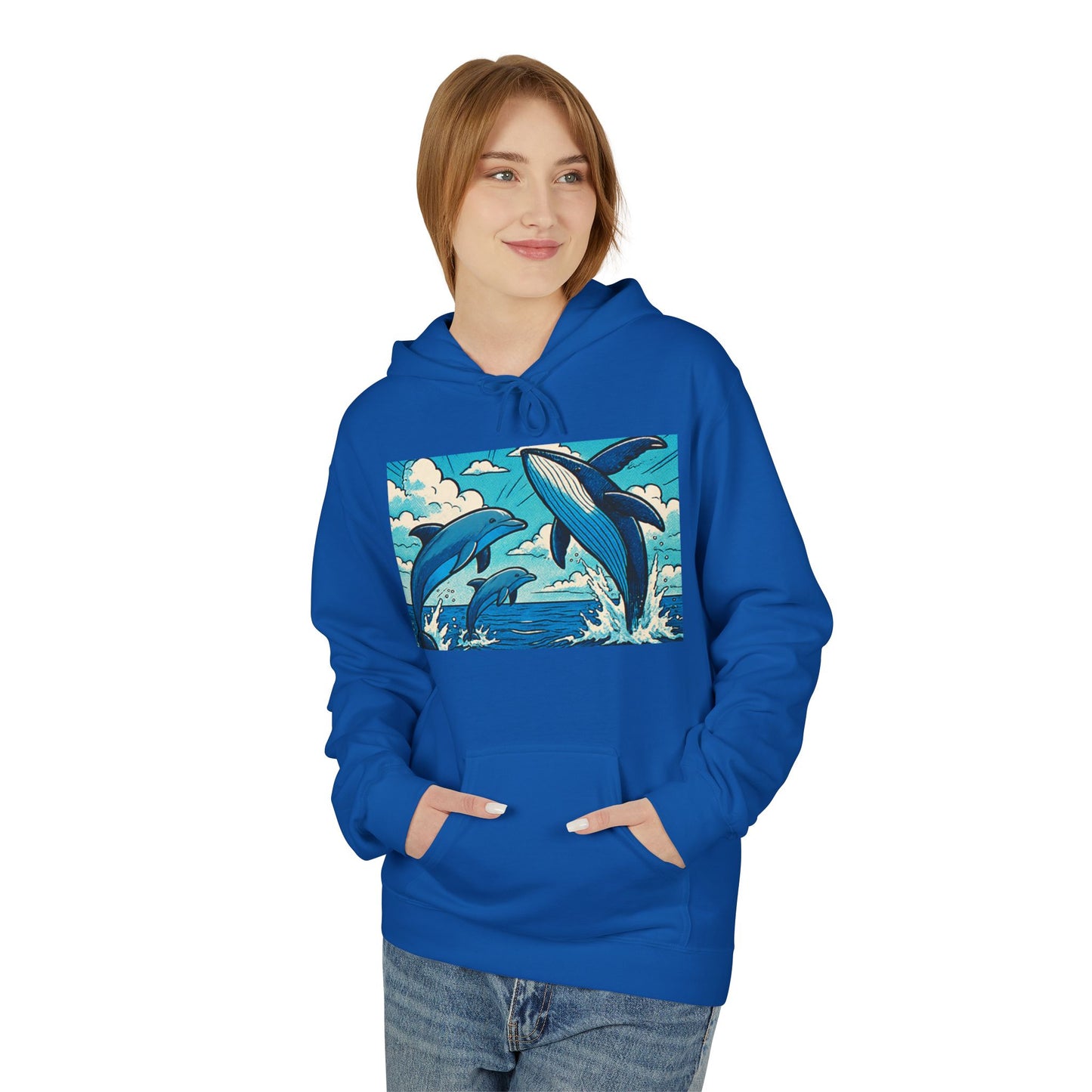 Dolphin Wave Hoodie - Unisex Fleece, Beach Vibes, Gift for Ocean Lovers, Nautical Style, Casual Wear, Summer Essentials