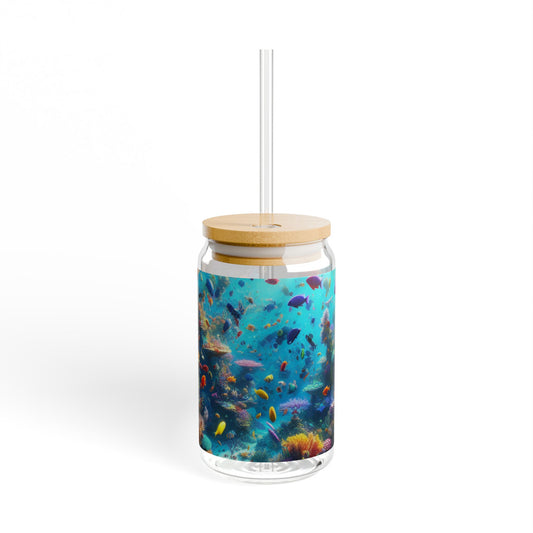 Colorful Ocean Life Sipper Glass, 16oz, Aquatic Beverage Jar, Ocean Lover Gift, Beach Party Cup, Underwater Decor, Eco-friendly Straw