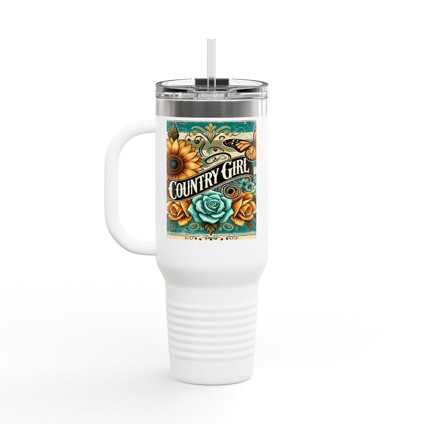 Country Girl Insulated Travel Mug, Perfect for Coffee Lovers, Floral Design, Road Trips, Gifts for Her, Summer Picnics