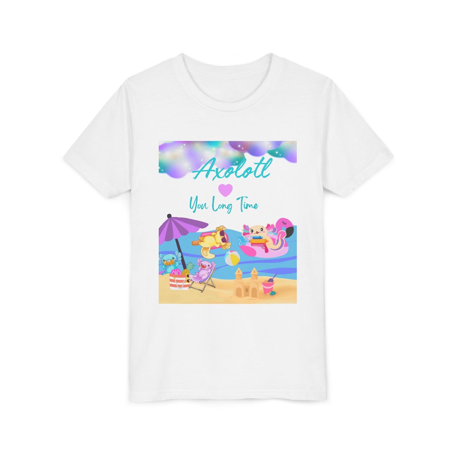 Youth Summer Fun Tee - Axolotl Love, Cute Beach Shirt, Kids Adventure T-Shirt, Summer Party Outfit, Birthday Gift, Vacation Apparel