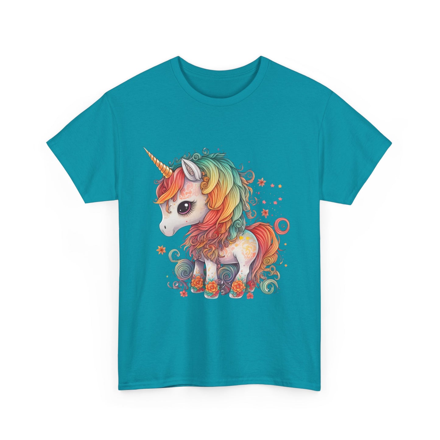 Rainbow Unicorn Unisex Heavy Cotton Tee, Cute Graphic Tee, Magical Shirt, Gift for Teens, Fun Casual Wear