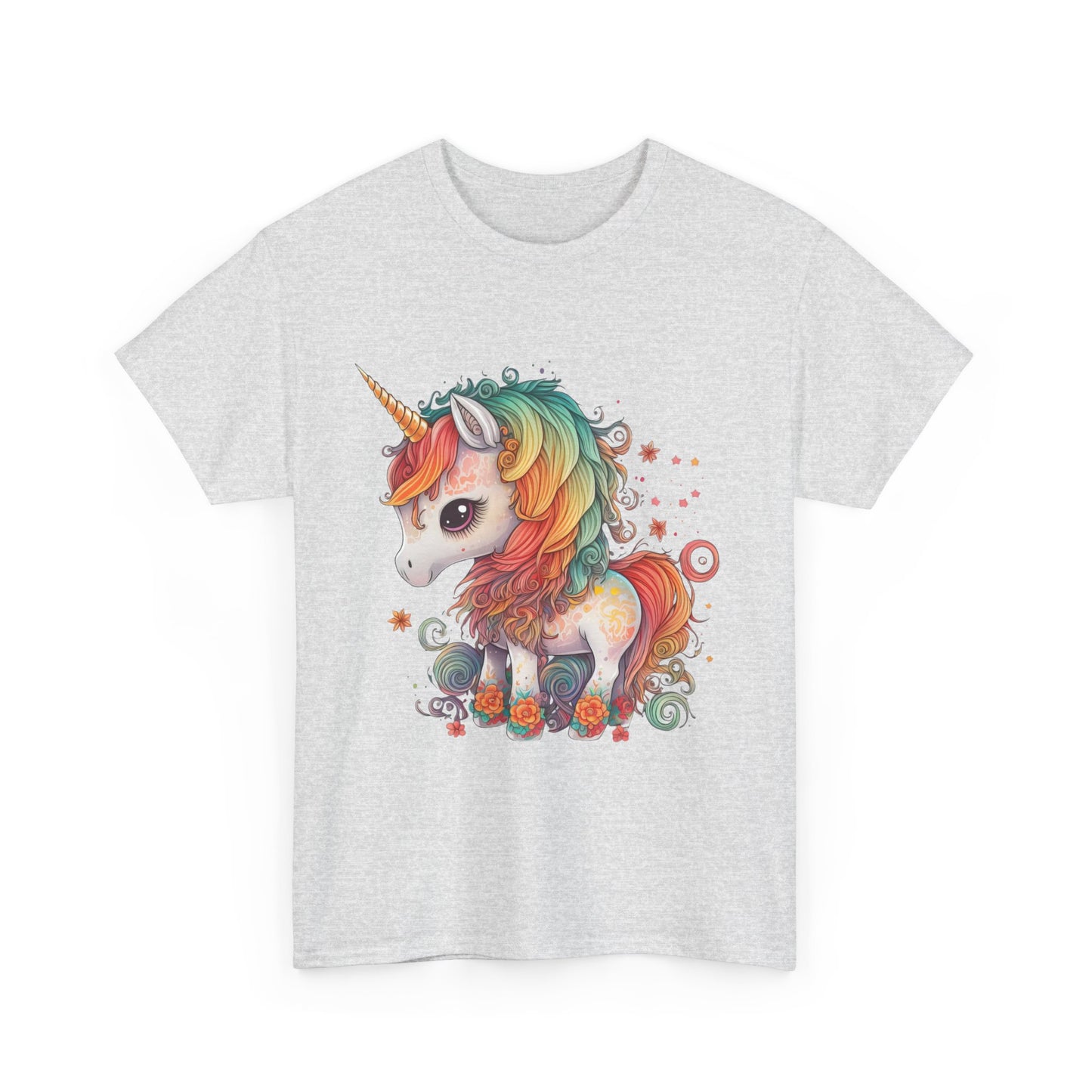 Rainbow Unicorn Unisex Heavy Cotton Tee, Cute Graphic Tee, Magical Shirt, Gift for Teens, Fun Casual Wear