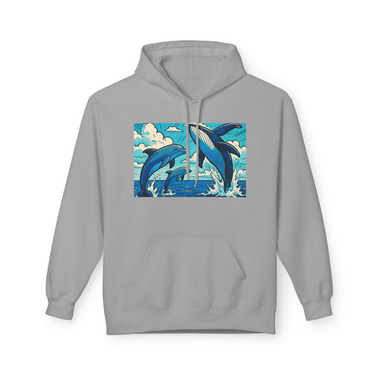 Dolphin Wave Hoodie - Unisex Fleece, Beach Vibes, Gift for Ocean Lovers, Nautical Style, Casual Wear, Summer Essentials