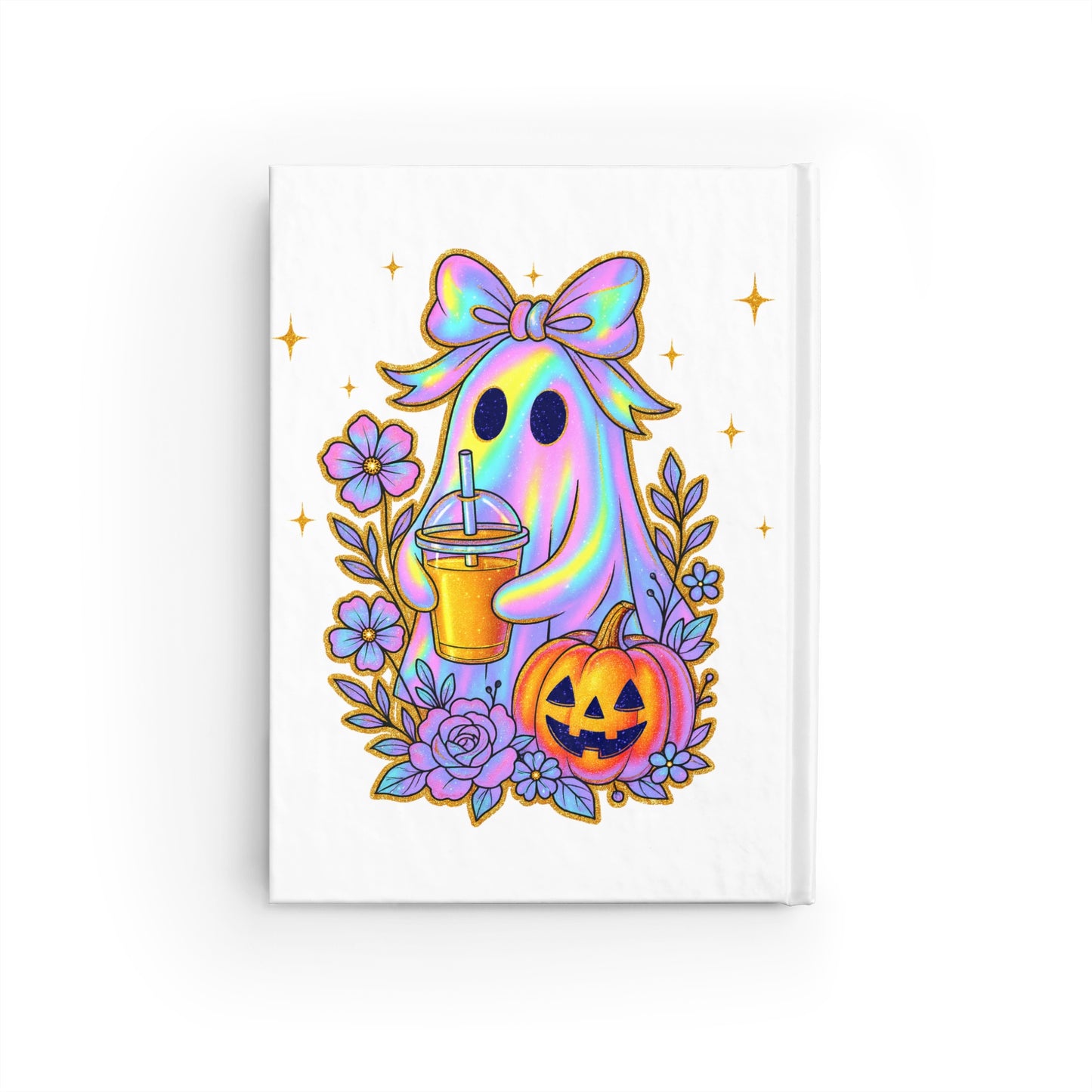Rainbow Ghost Journal - Ruled Line, Cute & Colorful Note Book, Halloween Gift, Floral Ghost Notebook, Kawaii Journal, Spooky Stationery
