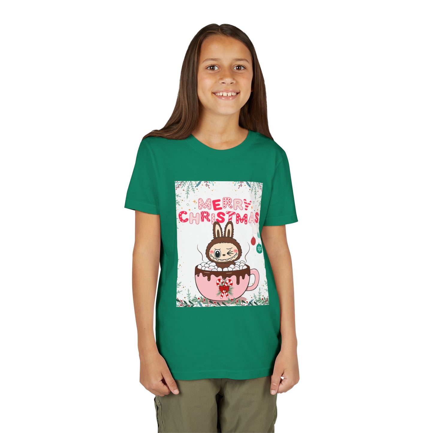 Christmas Bunny Youth Tee, Merry Christmas Shirt, Cute Holiday T-Shirt, Kids Christmas Apparel, Festive Youth Shirt
