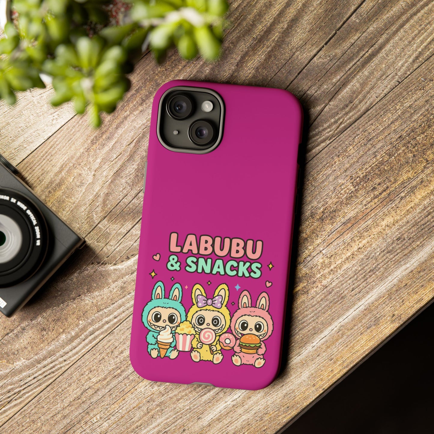 Cute Character Phone Case - Labubus & Snacks, Kawaii Accessories, Gift for Food Lovers, Fun Phone Cover, Cute Tech Gear