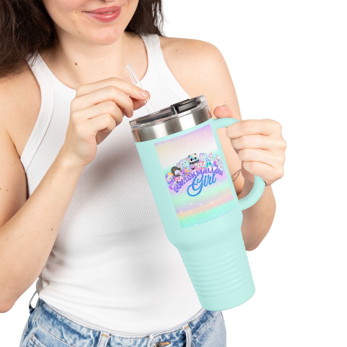 Magical Girl Insulated Travel Mug, 40oz - Perfect for Coffee Lovers, Birthday Gift, Rainbow Vibes, Cute Character Design, Adventure Mug