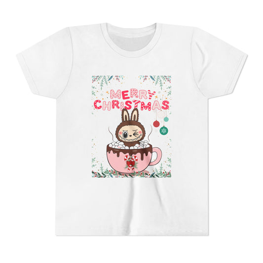 Christmas Bunny Youth Tee, Merry Christmas Shirt, Cute Holiday T-Shirt, Kids Christmas Apparel, Festive Youth Shirt
