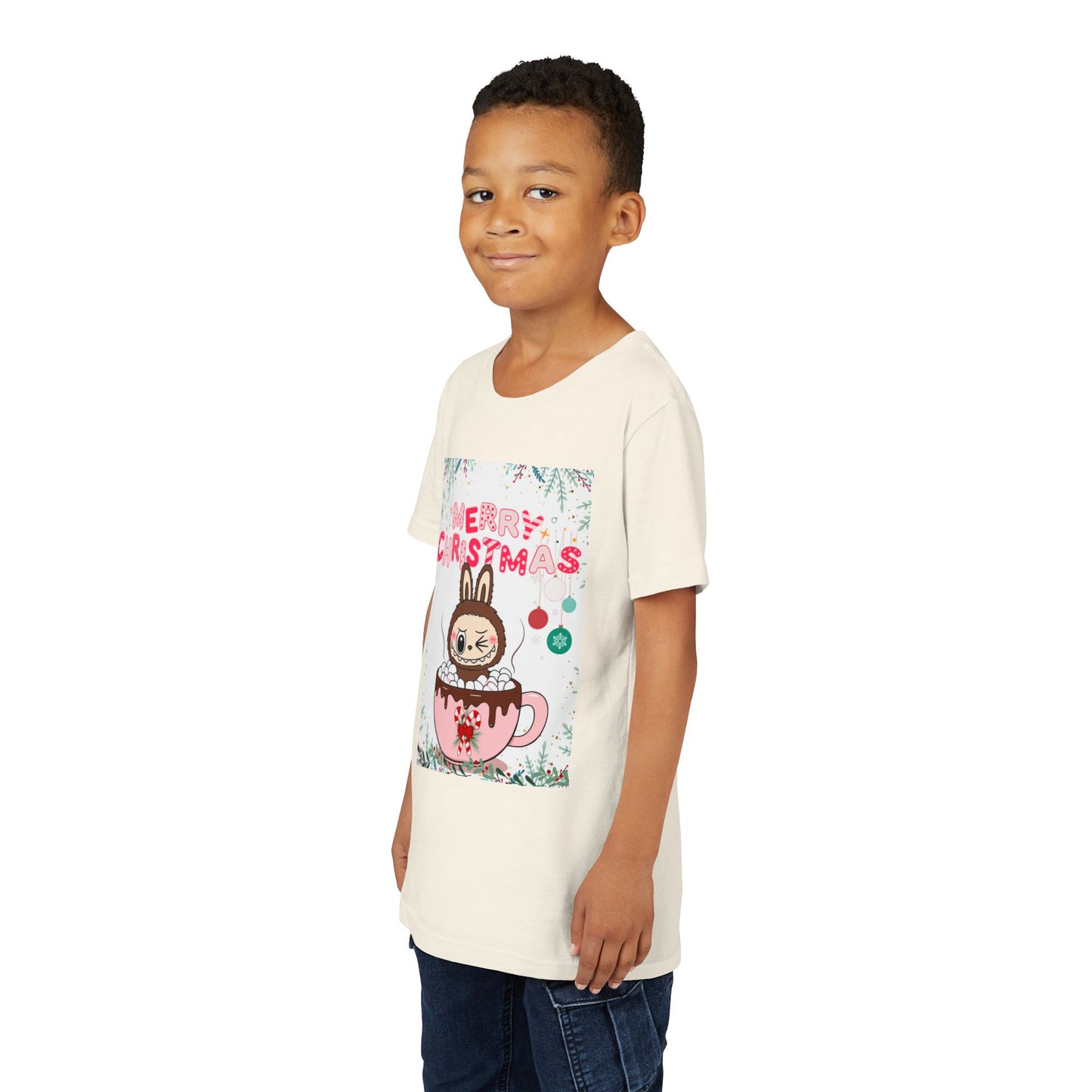 Christmas Bunny Youth Tee, Merry Christmas Shirt, Cute Holiday T-Shirt, Kids Christmas Apparel, Festive Youth Shirt
