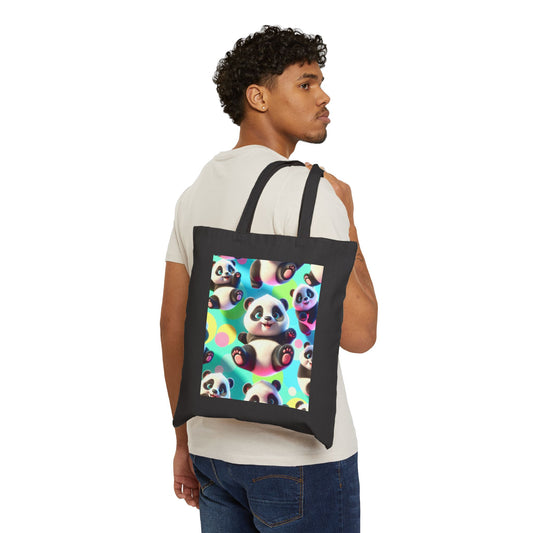 Cute Panda Cotton Canvas Tote Bag, Eco-Friendly Shopping Bag, Tote for Animal Lovers, Gift for Kids and Teens, Reusable Grocery Bag