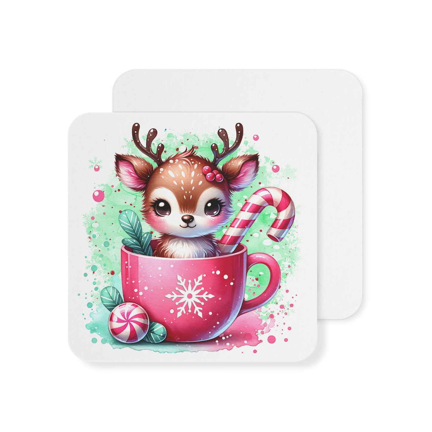 Cute Holiday Coasters (50 or 100 pcs) – Adorable Reindeer Design, Perfect for Christmas, Home Decor, Gift Idea, Party Supplies