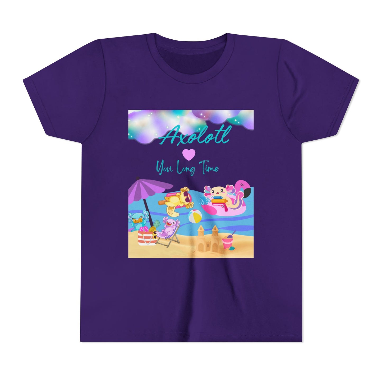 Youth Summer Fun Tee - Axolotl Love, Cute Beach Shirt, Kids Adventure T-Shirt, Summer Party Outfit, Birthday Gift, Vacation Apparel