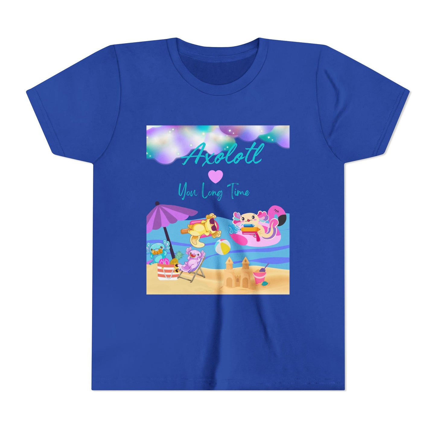 Youth Summer Fun Tee - Axolotl Love, Cute Beach Shirt, Kids Adventure T-Shirt, Summer Party Outfit, Birthday Gift, Vacation Apparel