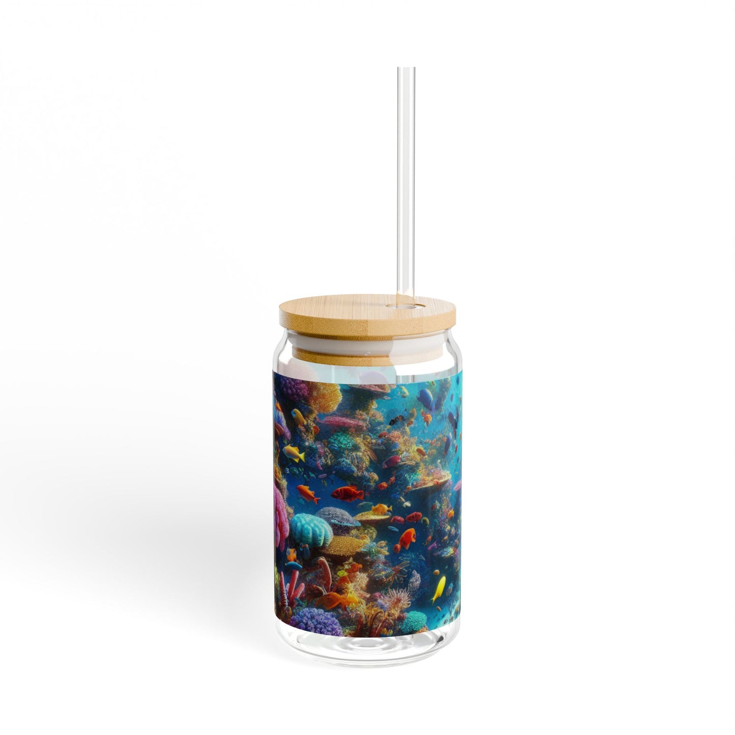 Colorful Ocean Life Sipper Glass, 16oz, Aquatic Beverage Jar, Ocean Lover Gift, Beach Party Cup, Underwater Decor, Eco-friendly Straw