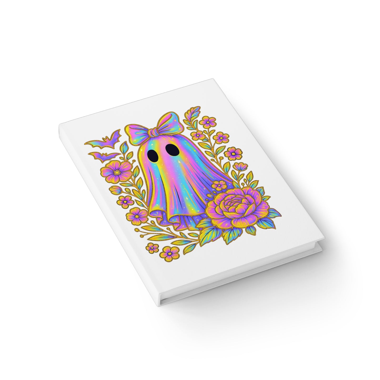 Rainbow Ghost Journal - Ruled Line, Cute & Colorful Note Book, Halloween Gift, Floral Ghost Notebook, Kawaii Journal, Spooky Stationery