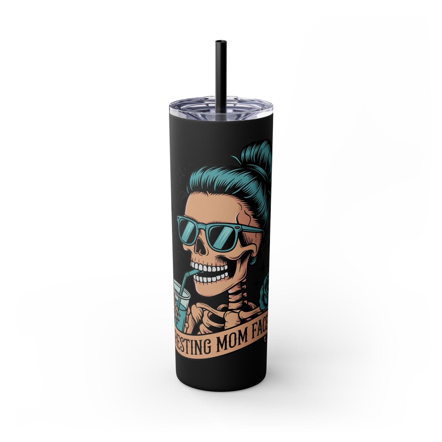 Funny Skull Mom Tumbler, Cool Gift for Moms, 20oz Skinny Cup, Unique Birthday Present, Trendy Drinkware for Halloween