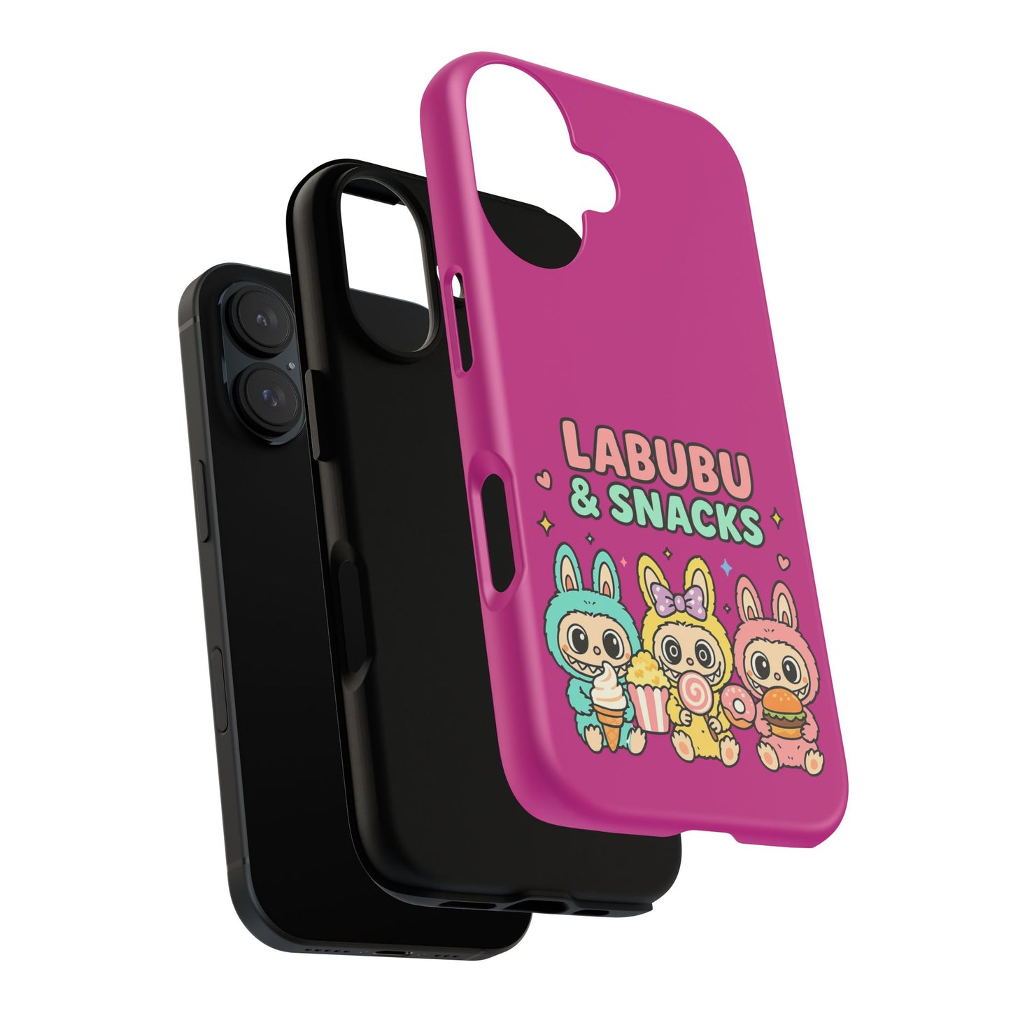 Cute Character Phone Case - Labubus & Snacks, Kawaii Accessories, Gift for Food Lovers, Fun Phone Cover, Cute Tech Gear