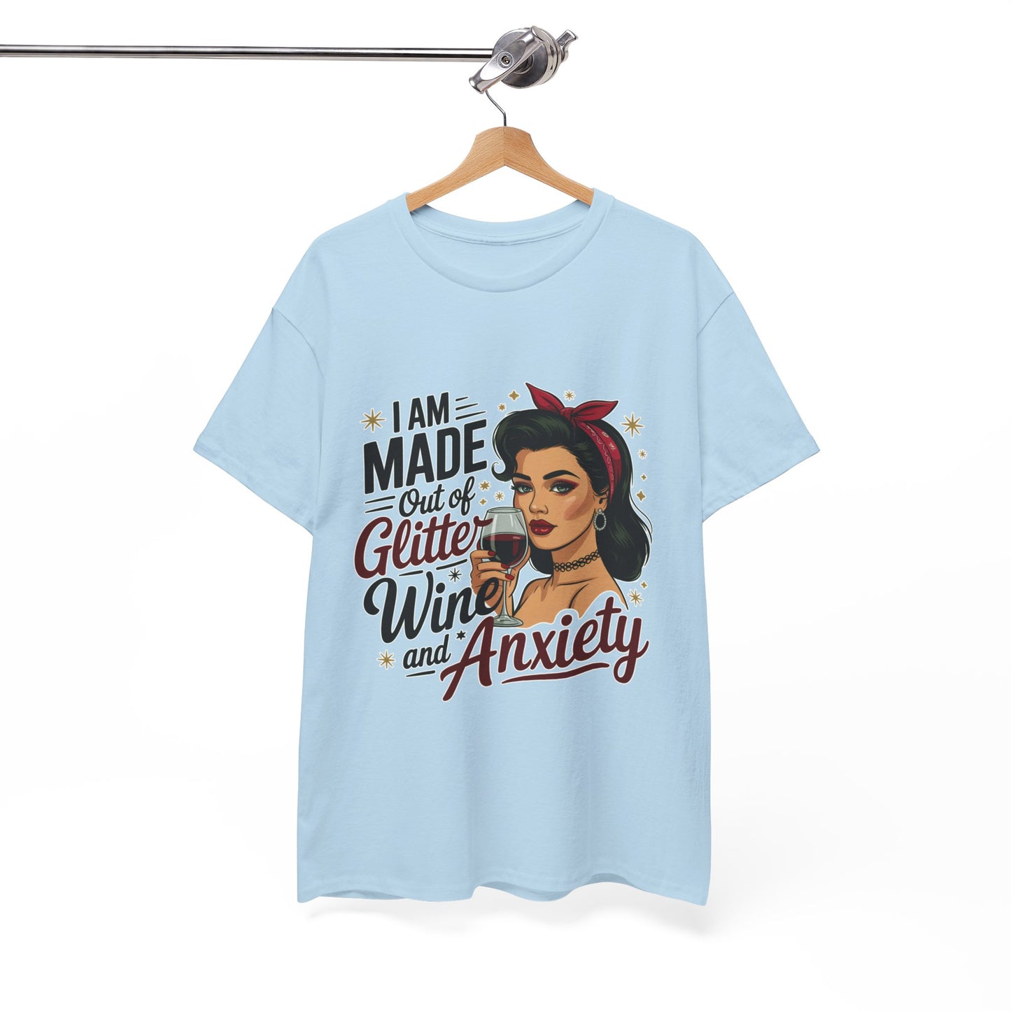 Glitter Wine & Anxiety Tee, Fun Unisex Cotton T-Shirt, Casual Gift for Wine Lovers, Relaxed Fit for Parties, Statement Top