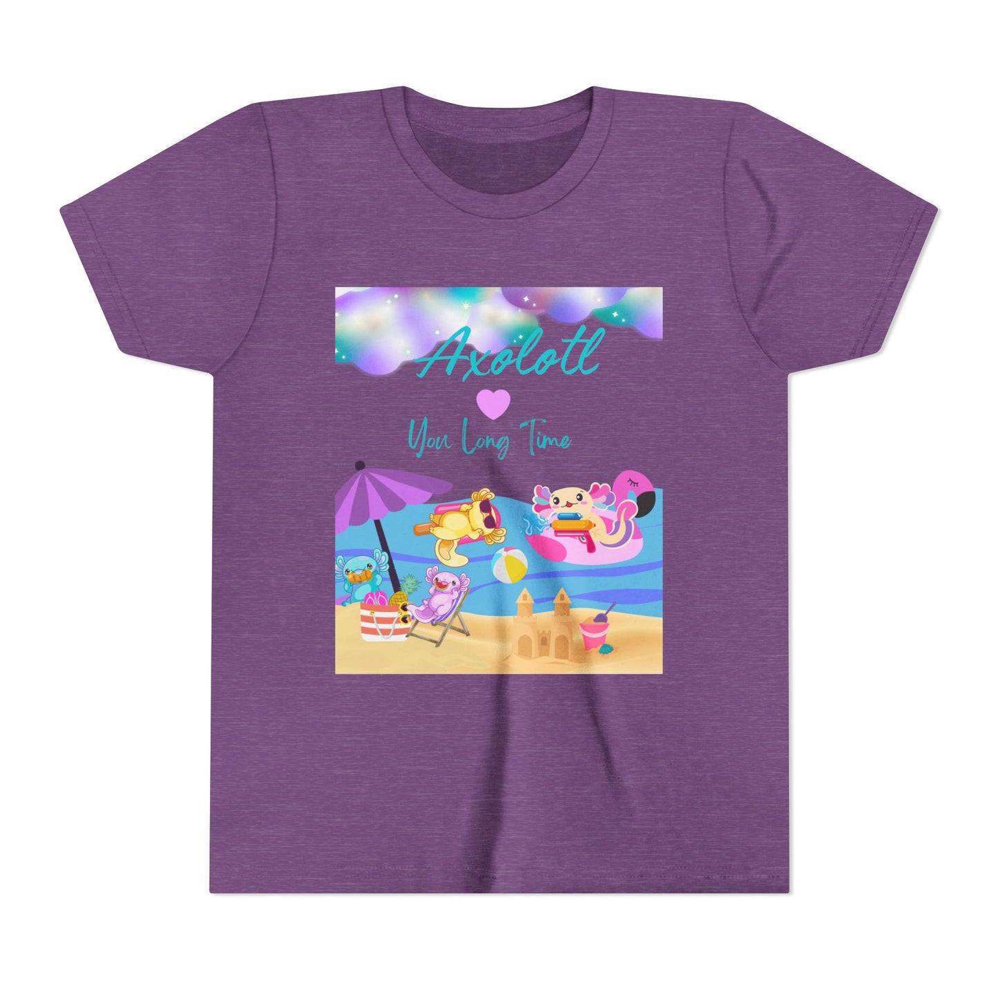 Youth Summer Fun Tee - Axolotl Love, Cute Beach Shirt, Kids Adventure T-Shirt, Summer Party Outfit, Birthday Gift, Vacation Apparel