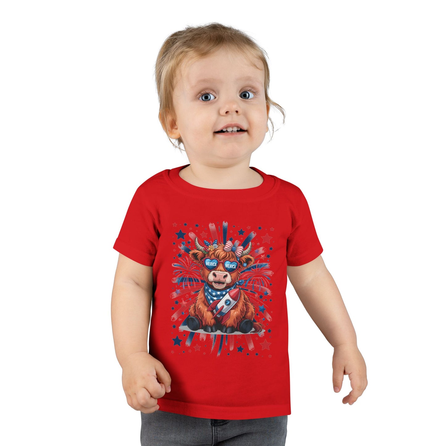 Patriotic Toddler T-Shirt with Cool Cow Design, Kids Independence Day Shirt, Baby Gift, Toddler Summer Top, Cute Animal Graphic Tee