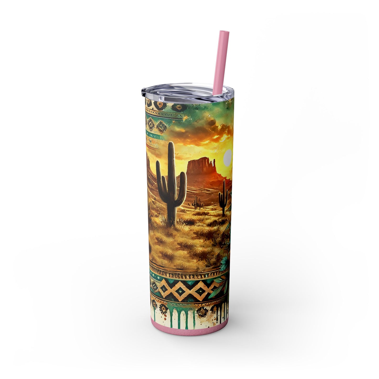 Desert Sunset Skinny Tumbler with Straw, 20oz - Cactus and Sunflower Design for Summer, Road Trips, Gifts, Outdoor Adventures