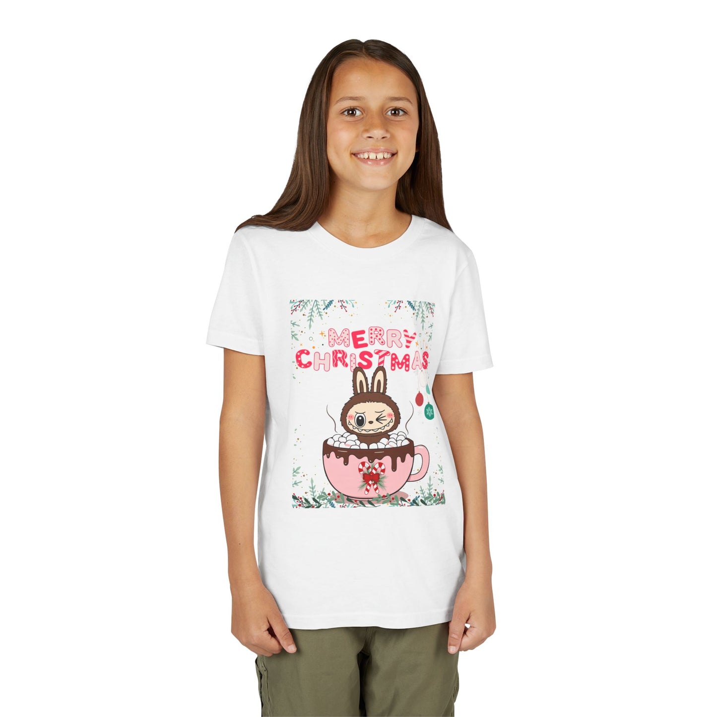 Christmas Bunny Youth Tee, Merry Christmas Shirt, Cute Holiday T-Shirt, Kids Christmas Apparel, Festive Youth Shirt