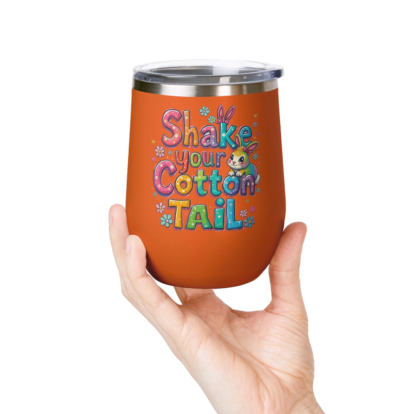 Colorful Easter Wine Tumbler | Shake Your Cotton Tail | Gift for Bunny Lovers, Party Accessories, Spring Celebrations, Cute Drinkware