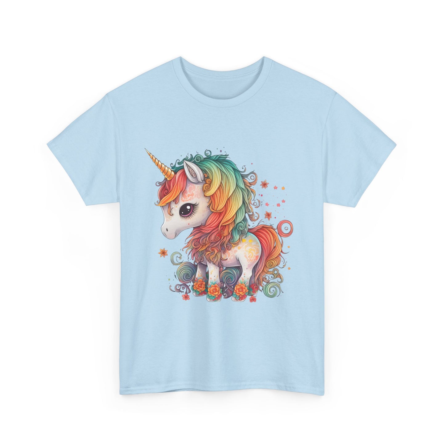 Rainbow Unicorn Unisex Heavy Cotton Tee, Cute Graphic Tee, Magical Shirt, Gift for Teens, Fun Casual Wear