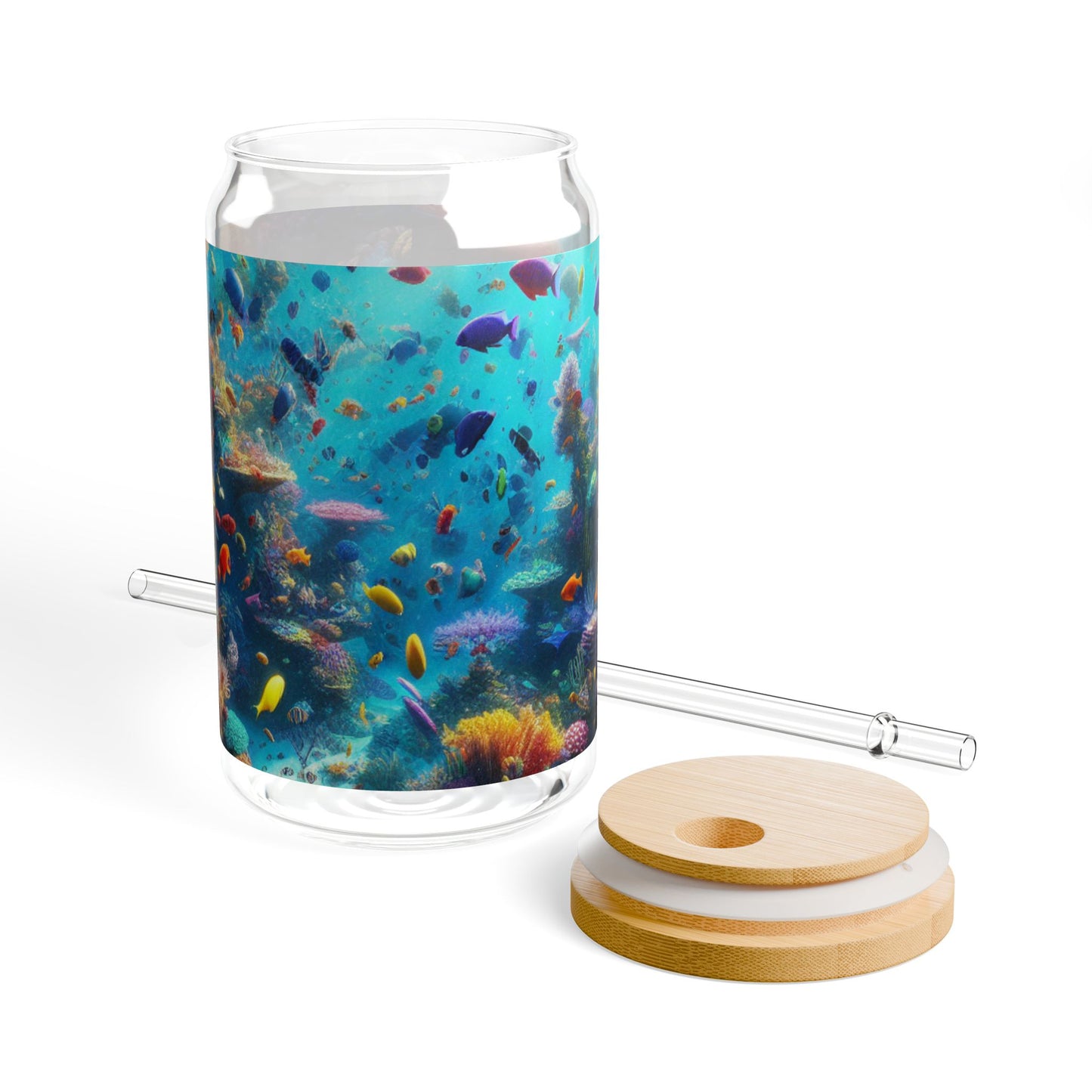 Colorful Ocean Life Sipper Glass, 16oz, Aquatic Beverage Jar, Ocean Lover Gift, Beach Party Cup, Underwater Decor, Eco-friendly Straw