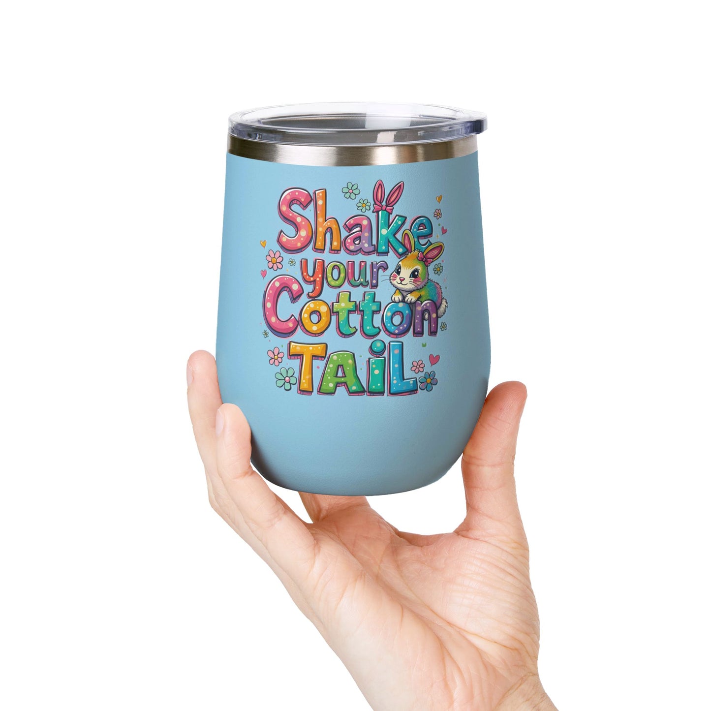 Colorful Easter Wine Tumbler | Shake Your Cotton Tail | Gift for Bunny Lovers, Party Accessories, Spring Celebrations, Cute Drinkware