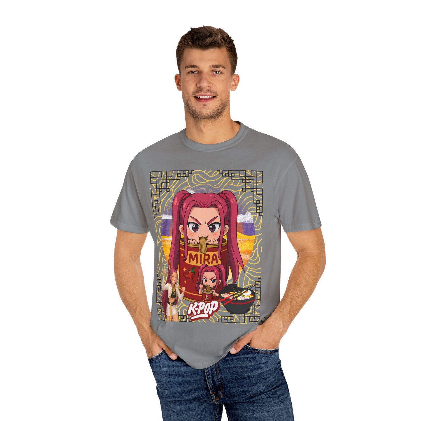 K-Pop Inspired Garment-Dyed T-Shirt, Trendy Streetwear, Anime Fan Apparel, Casual Wear, Gifts for Music Lovers