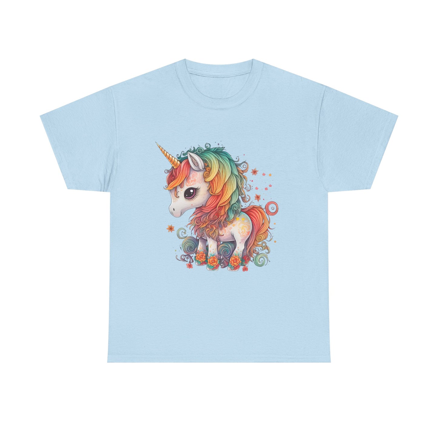 Rainbow Unicorn Unisex Heavy Cotton Tee, Cute Graphic Tee, Magical Shirt, Gift for Teens, Fun Casual Wear