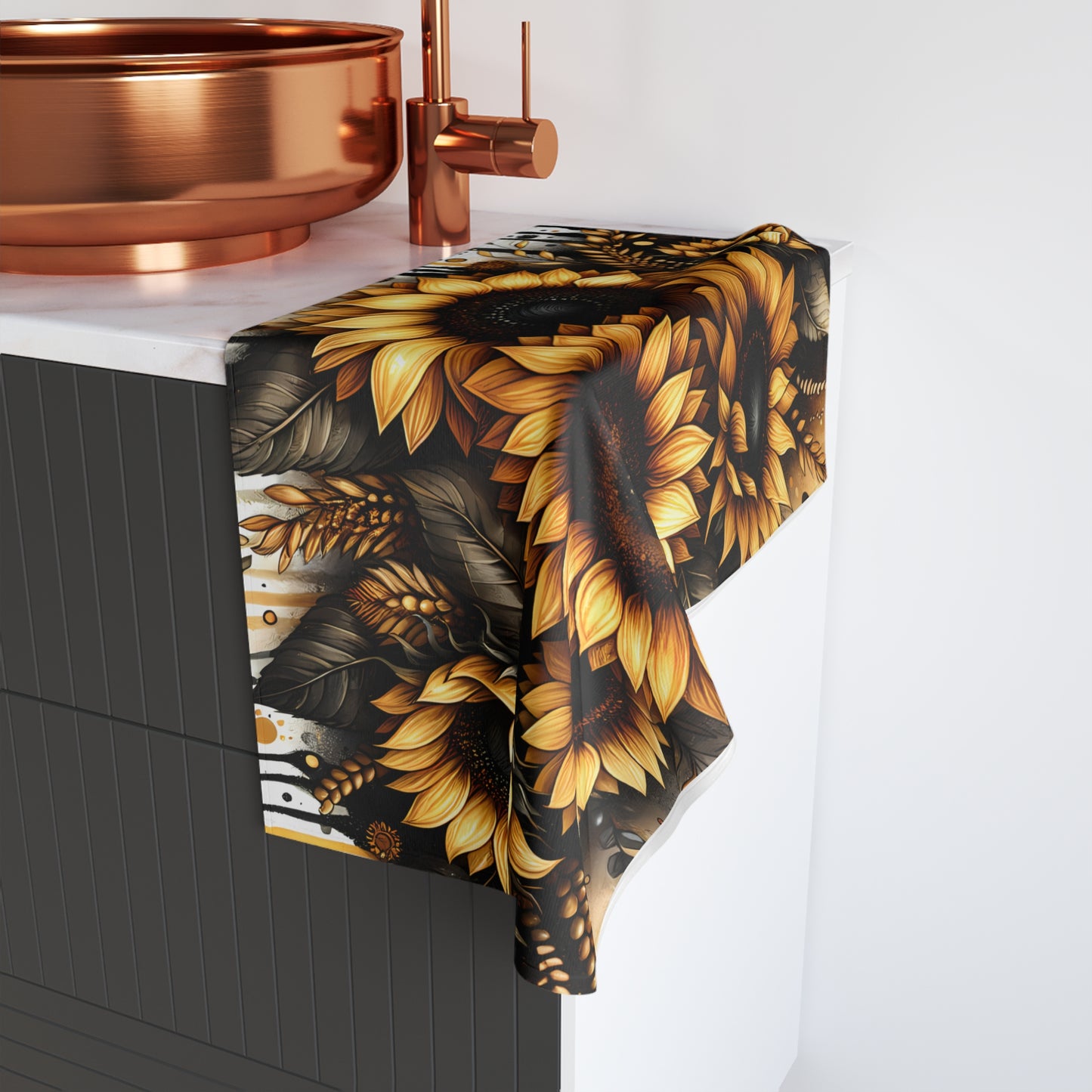 Sunflower Hand Towel: Elegant Kitchen Decor, Perfect Gift for Sunflower Lovers, Summer Home Accent, Wedding, Housewarming, Rustic Style