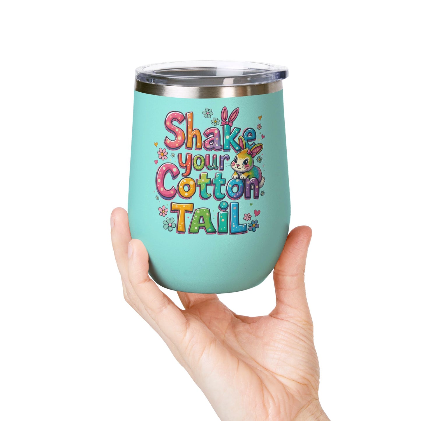 Colorful Easter Wine Tumbler | Shake Your Cotton Tail | Gift for Bunny Lovers, Party Accessories, Spring Celebrations, Cute Drinkware