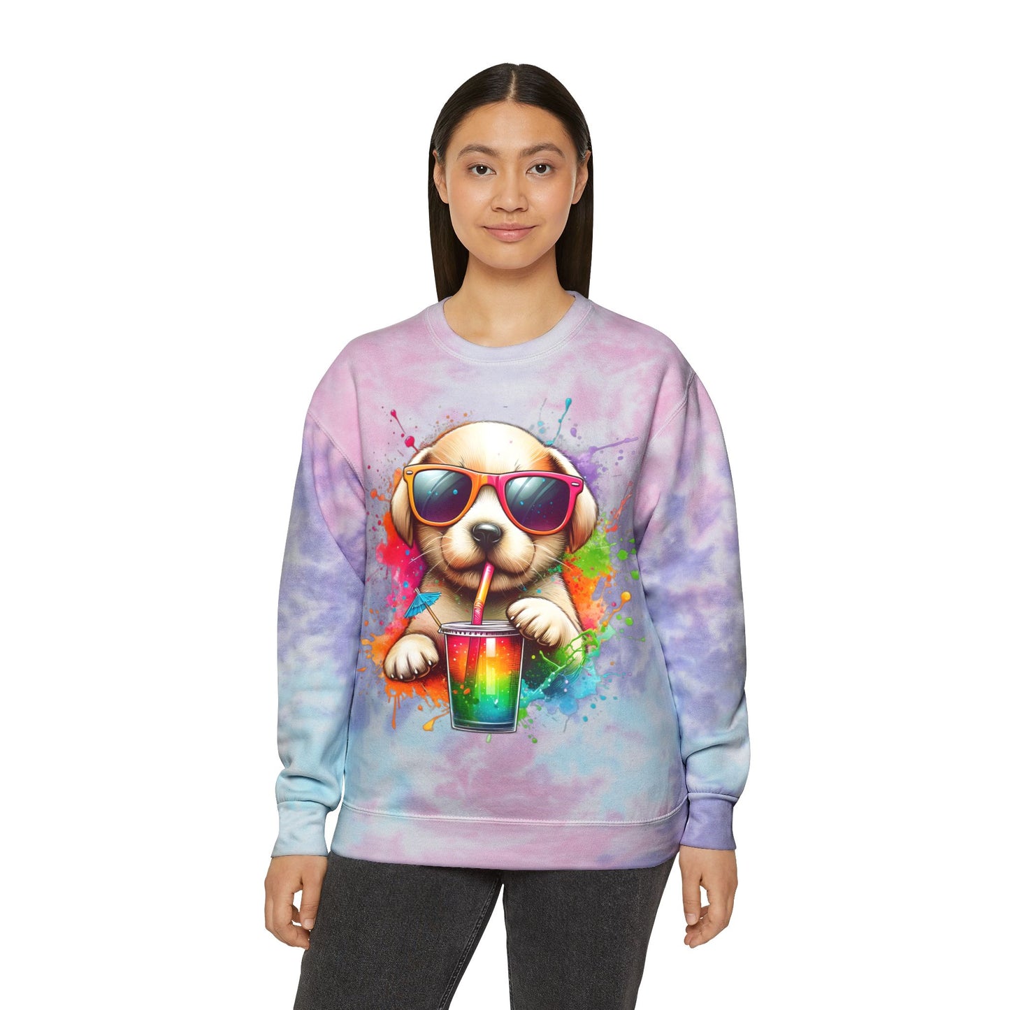 Colorful Tie-Dye Dog Lover Sweatshirt - Cozy Gift for Pet Owners, Perfect for Birthdays, Casual Outfits, Spring, Summer