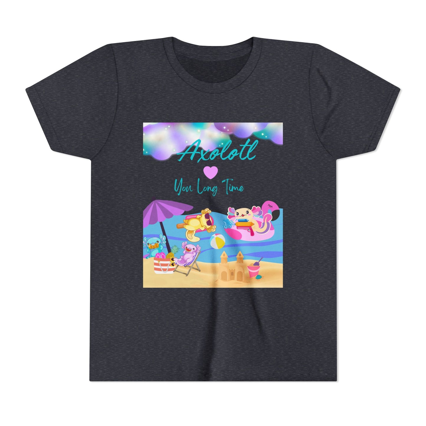 Youth Summer Fun Tee - Axolotl Love, Cute Beach Shirt, Kids Adventure T-Shirt, Summer Party Outfit, Birthday Gift, Vacation Apparel