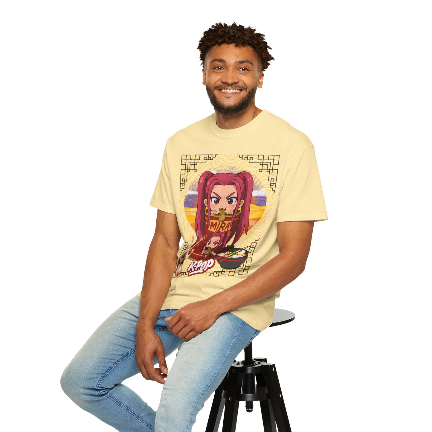 K-Pop Inspired Garment-Dyed T-Shirt, Trendy Streetwear, Anime Fan Apparel, Casual Wear, Gifts for Music Lovers