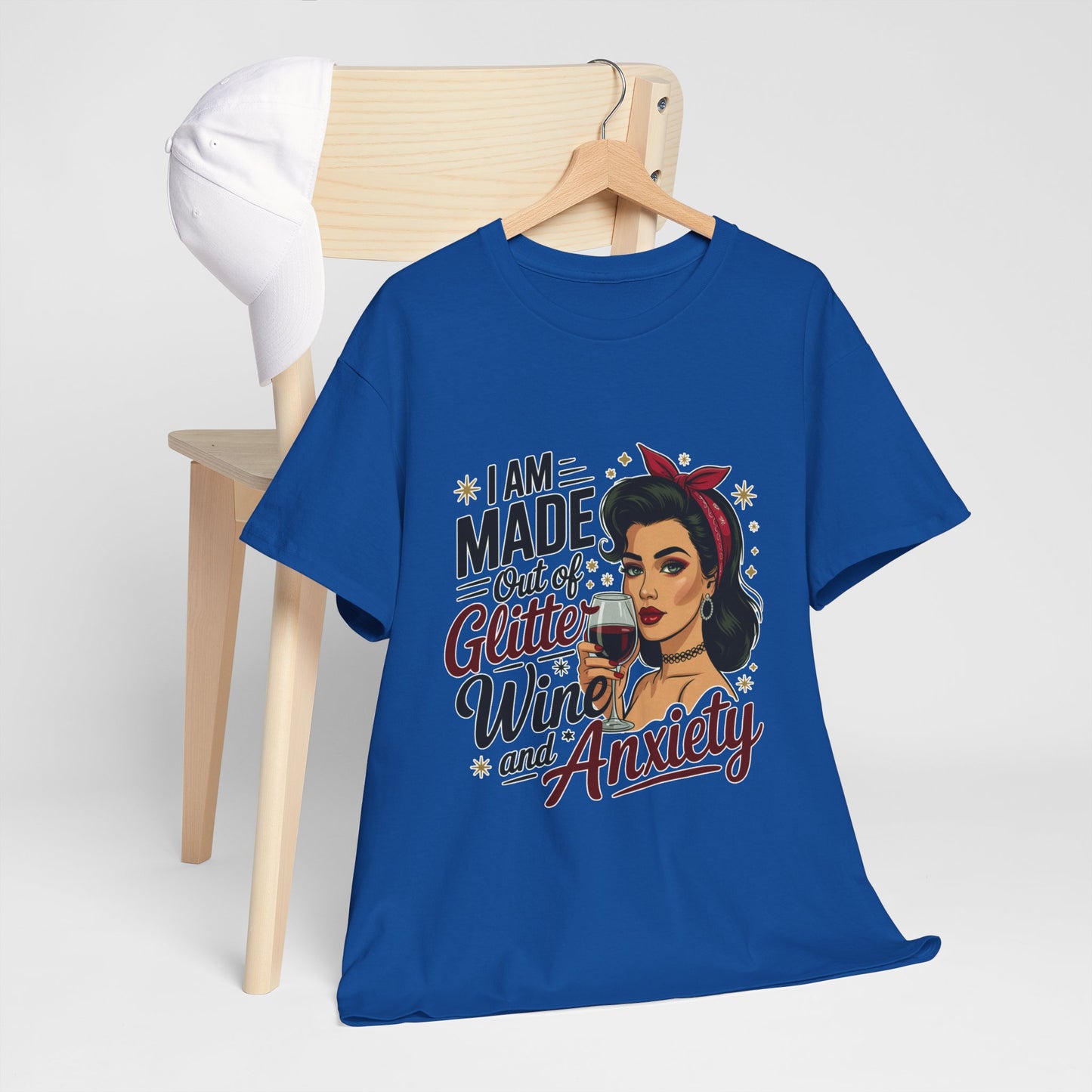 Glitter Wine & Anxiety Tee, Fun Unisex Cotton T-Shirt, Casual Gift for Wine Lovers, Relaxed Fit for Parties, Statement Top