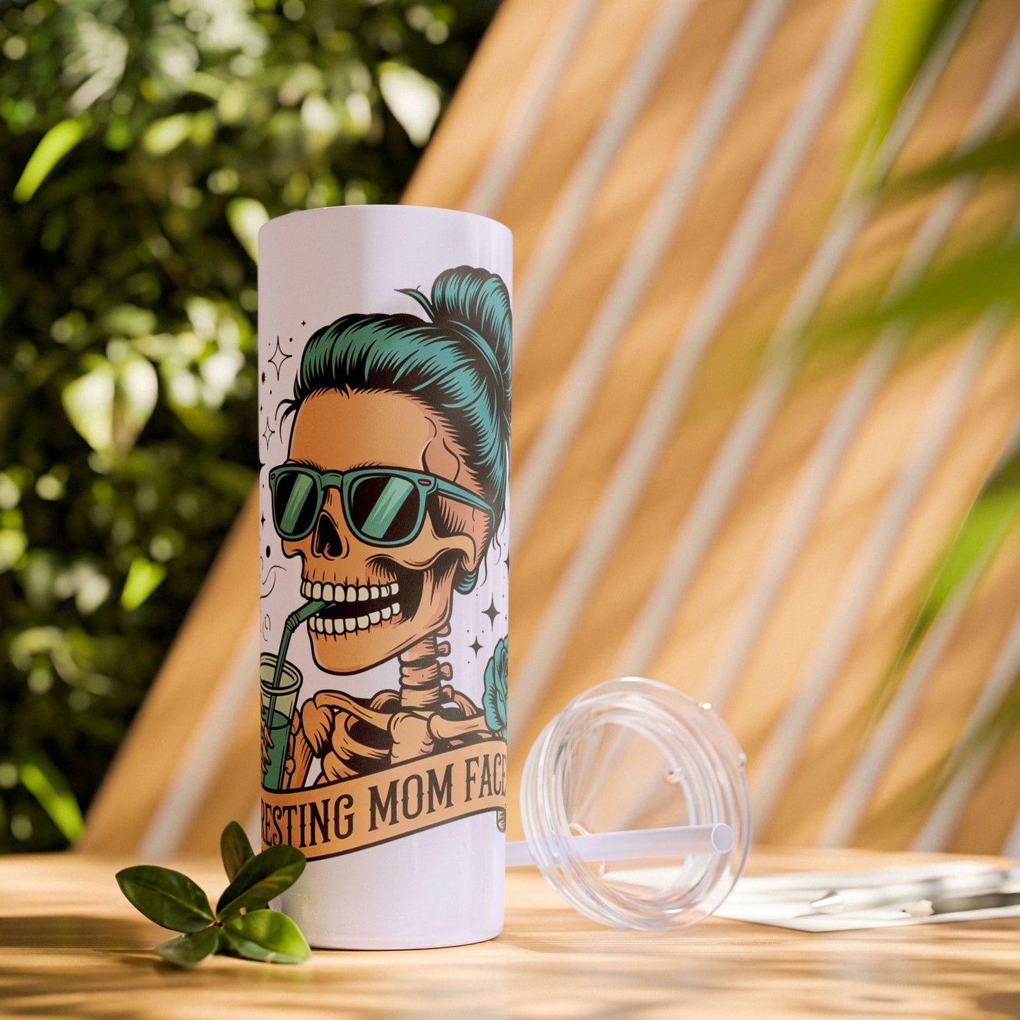 Funny Skull Mom Tumbler, Cool Gift for Moms, 20oz Skinny Cup, Unique Birthday Present, Trendy Drinkware for Halloween