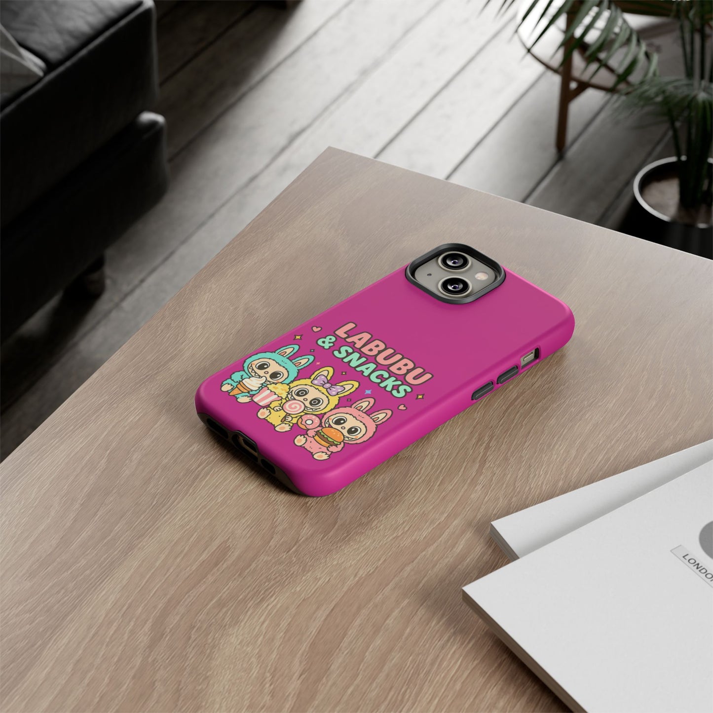 Cute Character Phone Case - Labubus & Snacks, Kawaii Accessories, Gift for Food Lovers, Fun Phone Cover, Cute Tech Gear