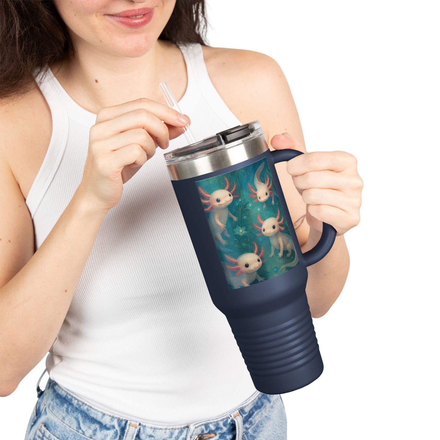 Whimsical Insulated Travel Mug, 40oz - Cute Creatures Design for Coffee Lovers, Travel, Gifts, Birthday, Nature Enthusiasts, Fun Mugs