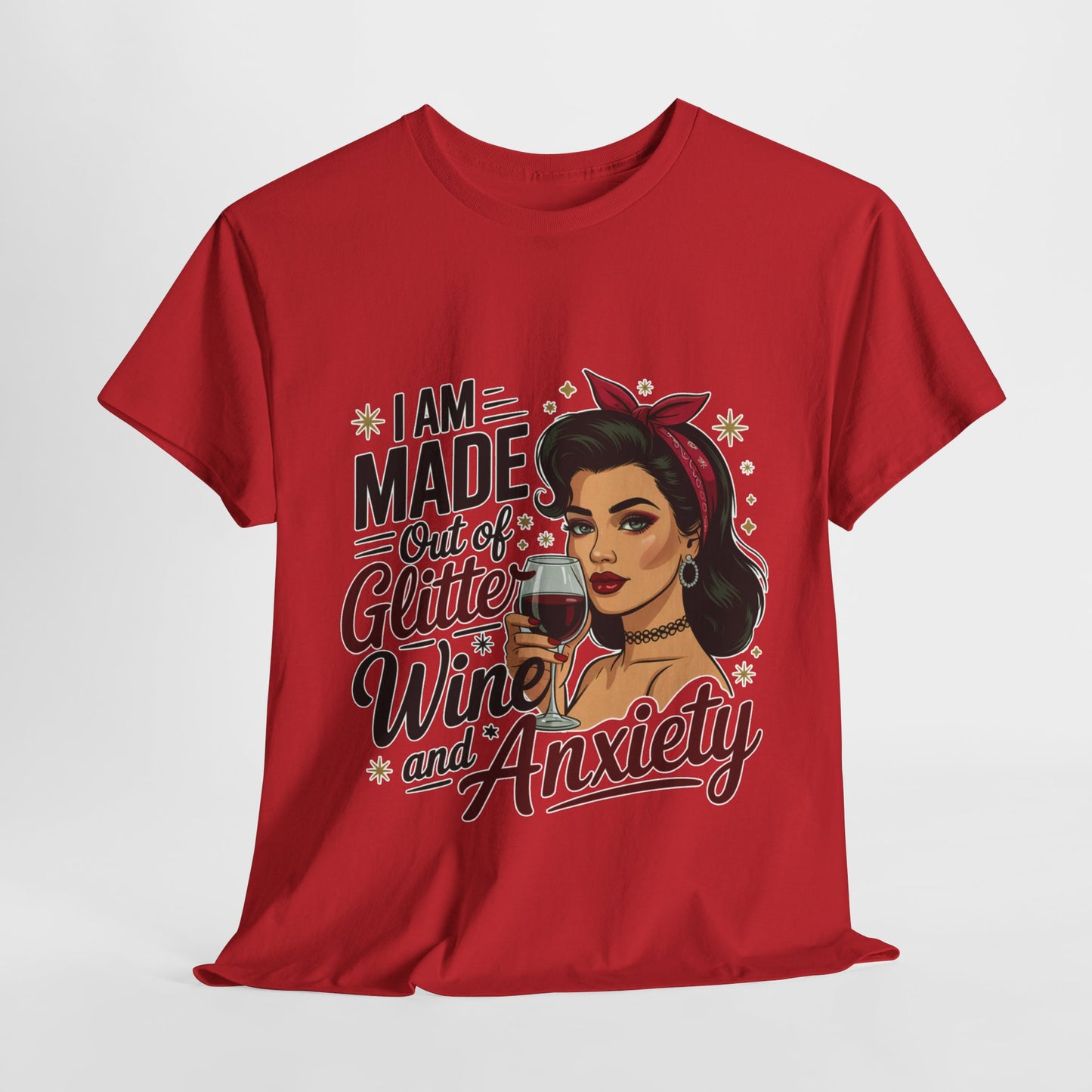 Glitter Wine & Anxiety Tee, Fun Unisex Cotton T-Shirt, Casual Gift for Wine Lovers, Relaxed Fit for Parties, Statement Top