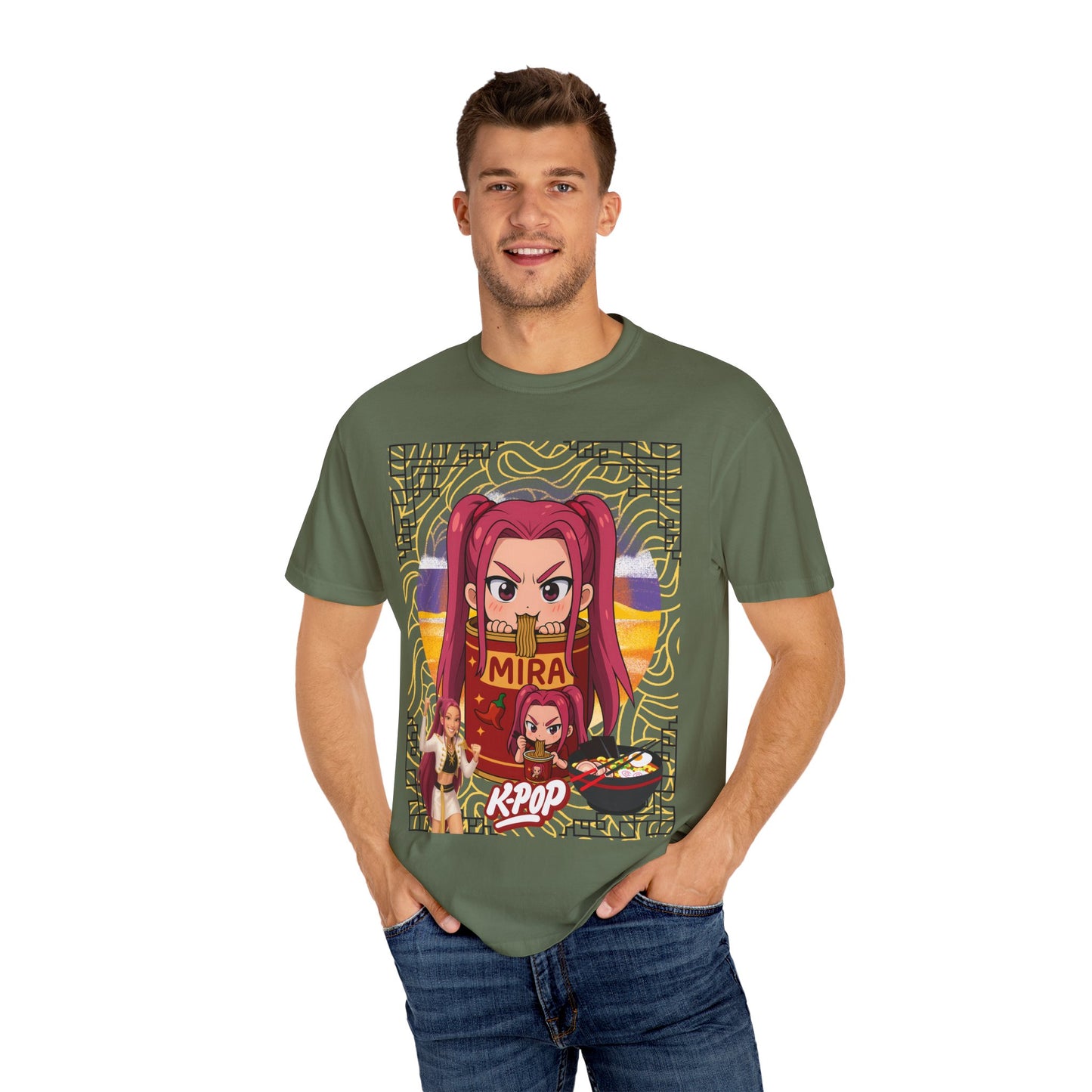 K-Pop Inspired Garment-Dyed T-Shirt, Trendy Streetwear, Anime Fan Apparel, Casual Wear, Gifts for Music Lovers