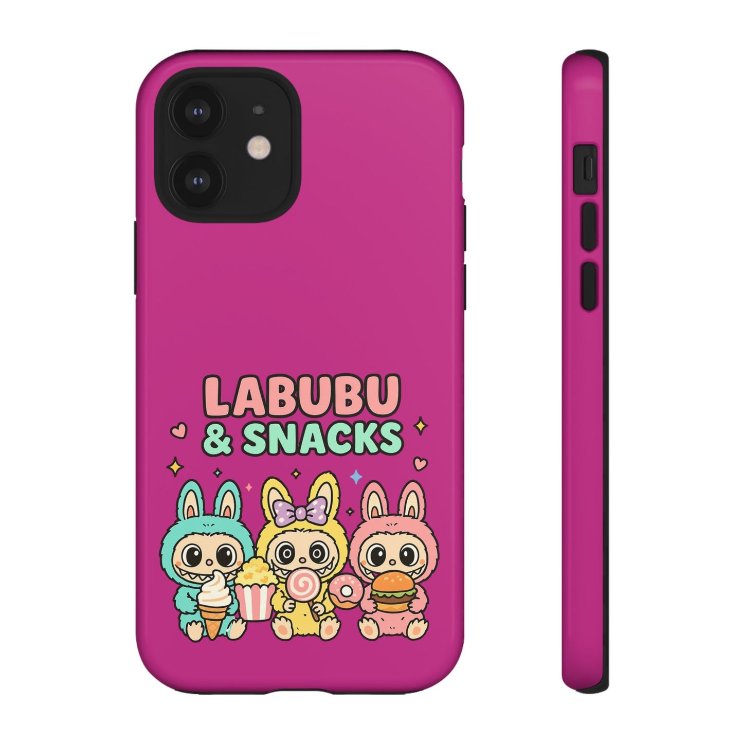 Cute Character Phone Case - Labubus & Snacks, Kawaii Accessories, Gift for Food Lovers, Fun Phone Cover, Cute Tech Gear