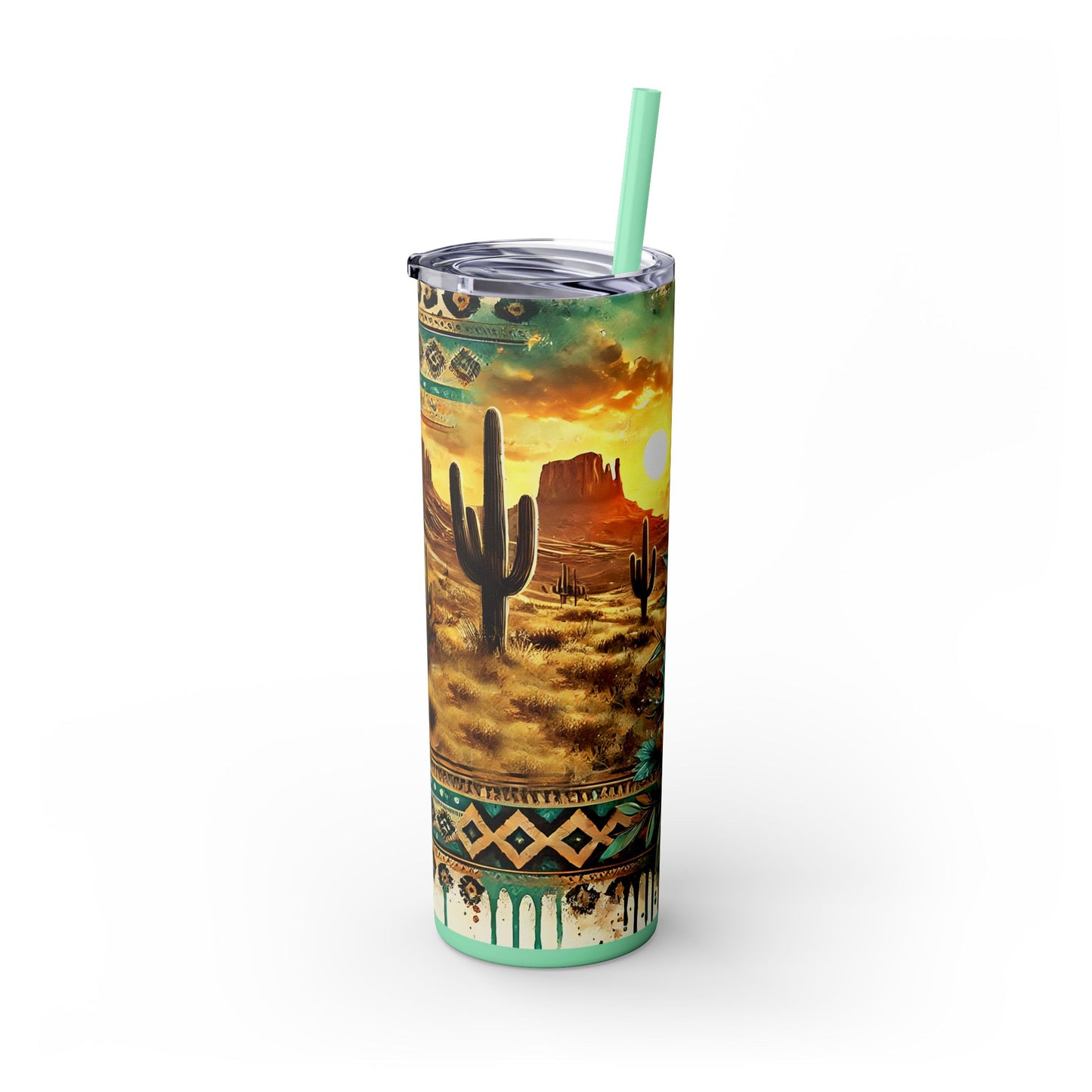 Desert Sunset Skinny Tumbler with Straw, 20oz - Cactus and Sunflower Design for Summer, Road Trips, Gifts, Outdoor Adventures