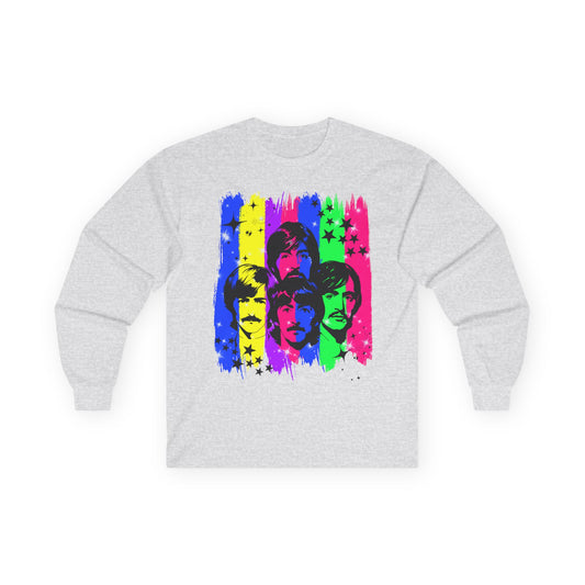 Colorful Pop Art Band Long Sleeve Tee | Retro Music Lover Gift, Unisex Vintage Style Shirt for Concerts, Festivals, and Casual Wear
