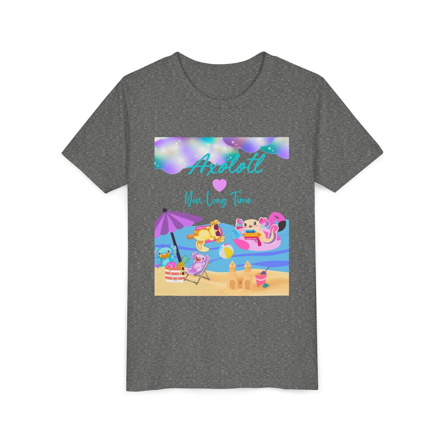 Youth Summer Fun Tee - Axolotl Love, Cute Beach Shirt, Kids Adventure T-Shirt, Summer Party Outfit, Birthday Gift, Vacation Apparel