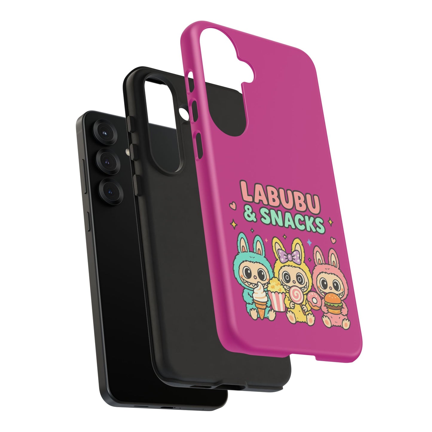 Cute Character Phone Case - Labubus & Snacks, Kawaii Accessories, Gift for Food Lovers, Fun Phone Cover, Cute Tech Gear