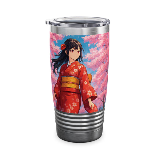 Cherry Blossom Ringneck Tumbler, 20oz | Stylish Travel Mug for Tea Lovers, Sakura Decor, Gift for Her, Cosplay Accessory, Japanese Culture