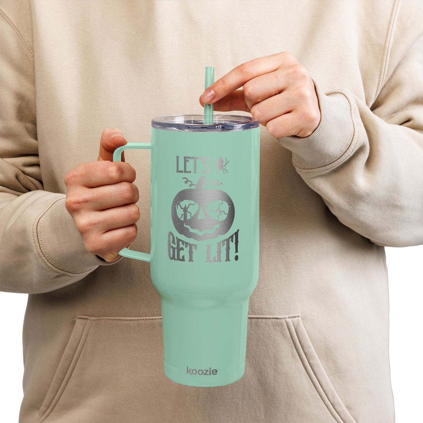 Personalized Insulated Tumbler with Lid, 40oz - Perfect for Parties, Gifts, Travel, Halloween, Get Lit Design